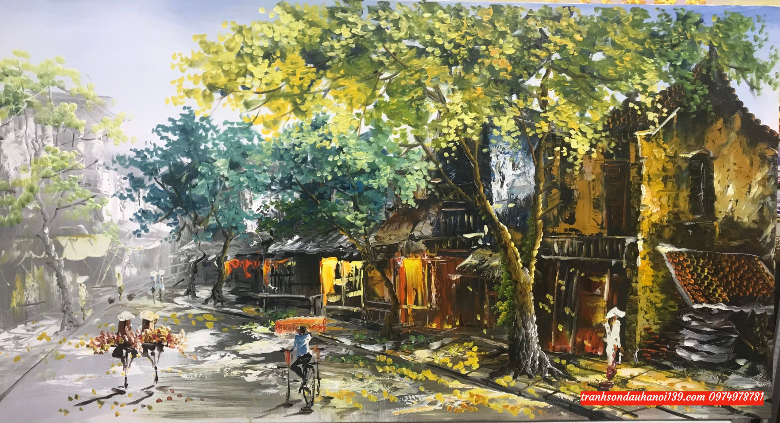 Tranh phố cổ hà nội tranh vẽ sơn dầu SB190 - Tranh Sơn Dầu Đẹp Việt - Xưởng  tranh sơn dầu