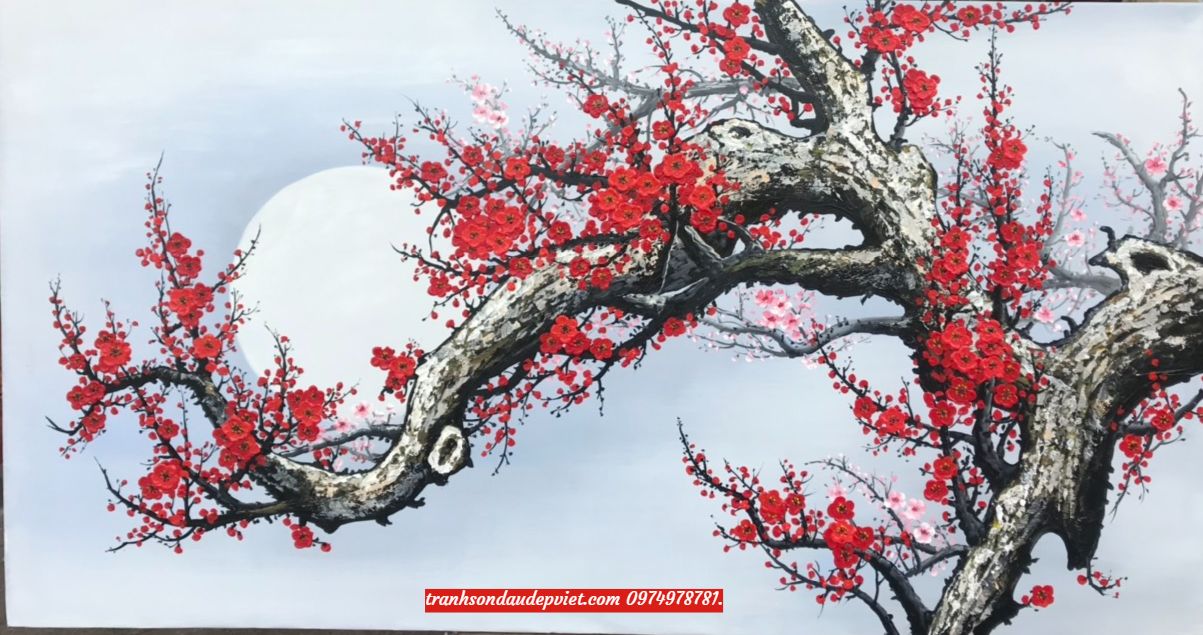 Tranh hoa đào ,tranh hoa đào treo ngày tết ý nghĩa SB212 - Tranh Sơn Dầu  Đẹp Việt - Xưởng tranh sơn dầu